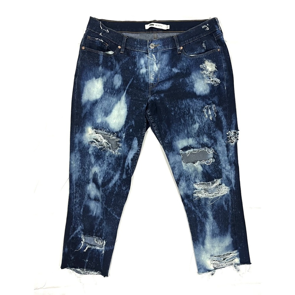 LEVI'S Women's 13S 524 Skinny Bleach Acid Wash Distressed Cropped Raw Hem Y2K